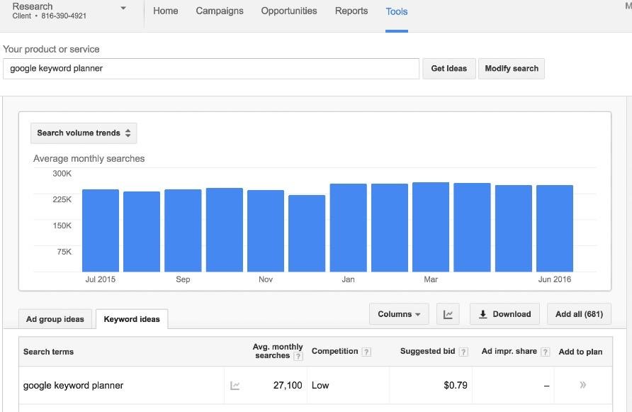 local seo google keyword planner
